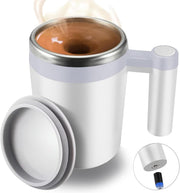 Self Stirring Mug,Rechargeable Auto Magnetic Coffee Mug with 2Pc Stir Bar,Waterproof Automatic Mixing Cup for Milk/Cocoa at Office/Kitchen/Travel 14oz Best Gift - Brown - White