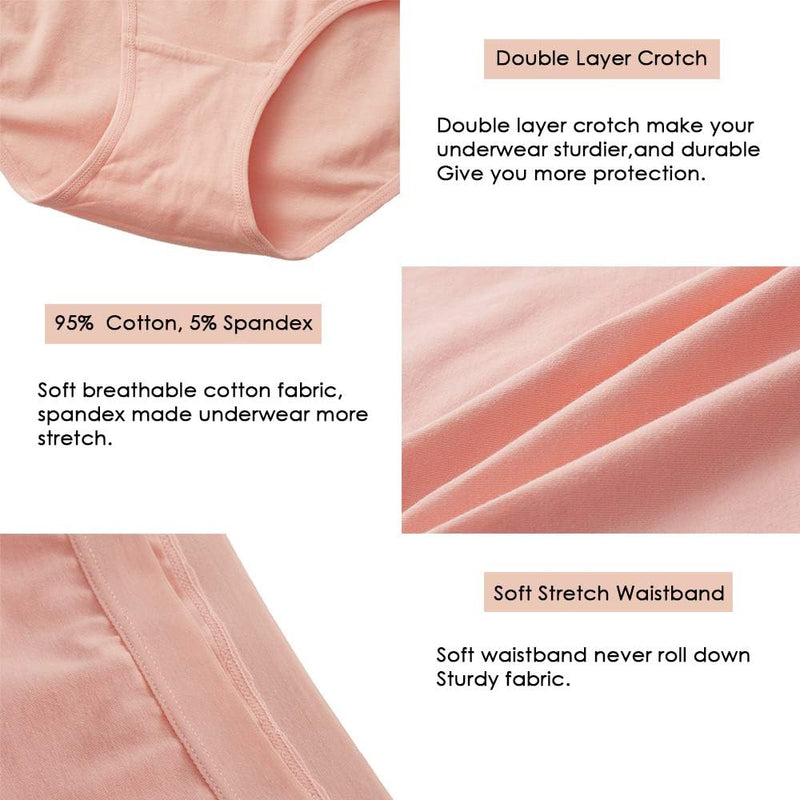 Women's Underwear, High Waist Cotton Breathable Full Coverage Panties Brief Multipack Regular and Plus Size