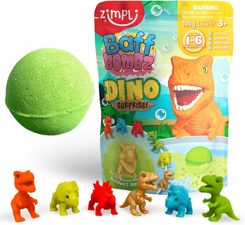 Zimpli Kids Large Unicorn Surprise Bath Bomb, 6 Surprise Unicorn Toys to Collect in Total, One Per Bath Bomb, Children's Collectable Bath Toy, Stocking Filler Toy, Xmas Present for Boys & Girls - Dinosaur