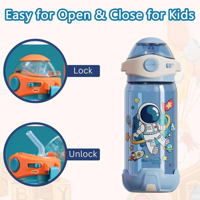 Kids Water Bottle 550ml / 18oz ? Fun Cup Design with Wheels & Strap ? Portable, Spill-Proof Bottle with Straw for Boys & Girls ? Great for School, Camping & Travel