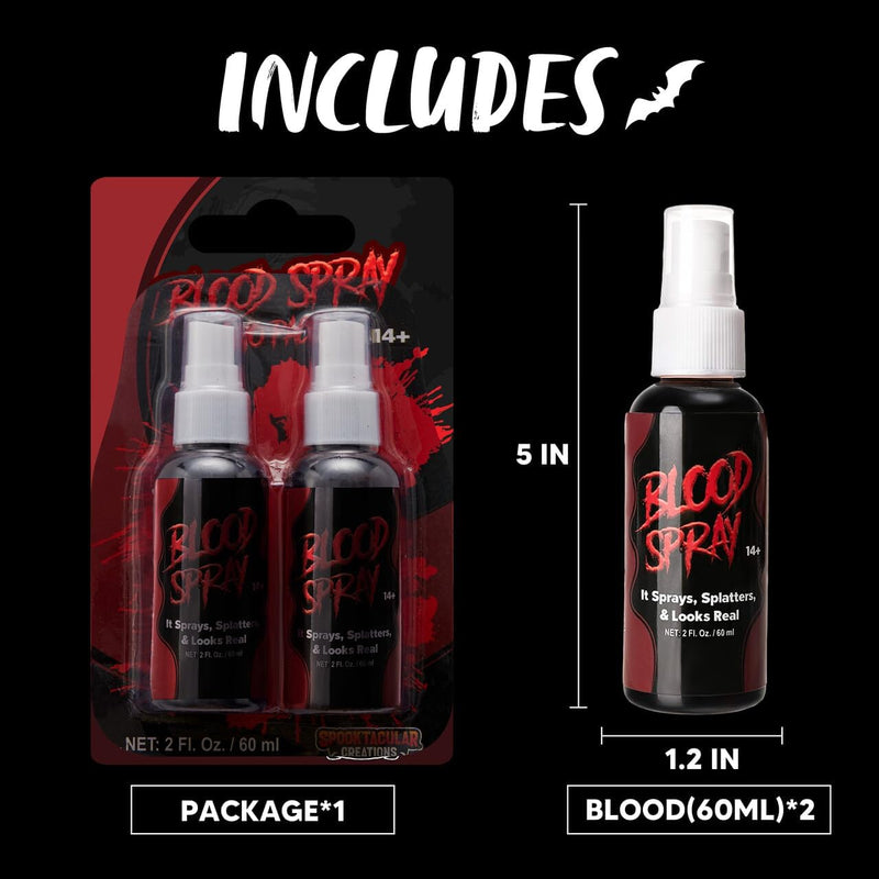 Spooktacular Creations Fake Blood Spray, 2 Packs of 2 oz Blood Spray Washable Fake Blood for Clothes, Vampire Blood Stage blood for Halloween Costume, Zombie Makeup & Dress Up