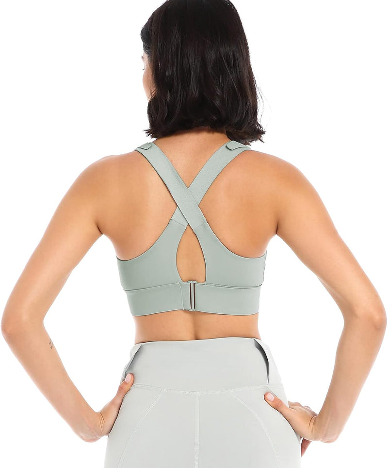 Sports Bra for Women High Impact Work Out Bra with Support Front Zipper Gym Padded Bras with Adjustable Straps