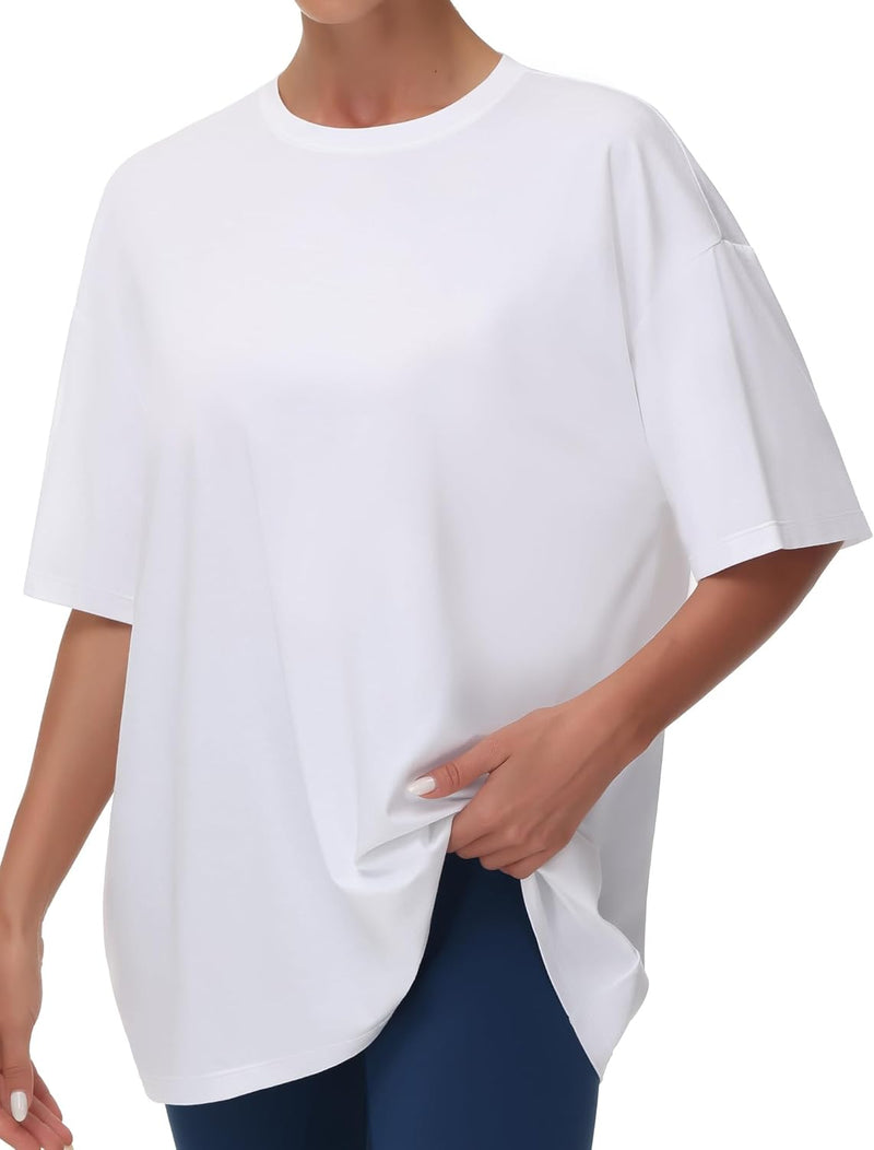 Women's Casual Oversized T-Shirts Summer Crewneck Short Sleeve Workout Basic Tee Tops - White