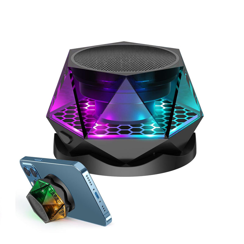 Excefore Magnetic Diamond Bluetooth Speaker, Small Wireless Speaker with Multi RGB Color Light Show, Wireless Small Bluetooth Speaker, Portable Phone Stand for iPhone, Android, TWS Pairing
