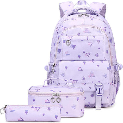 School bags for girls,Kids Backpacks Set of 3pcs,Large-capacity waterproof Backpack,Kids School Bag with Lunch Bag and Pencil Case,School Backpack for boys girls - Purple1