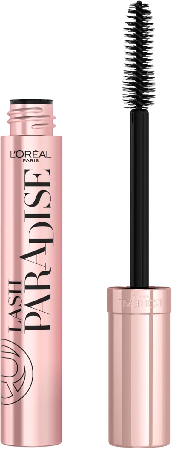 LOréal Paris Intense Volume Mascara, Eyelash Lengthening for Sensitive Eyes, Gentle and Flake Free, With Castor Oil, Lash Paradise, Black - Intense Black