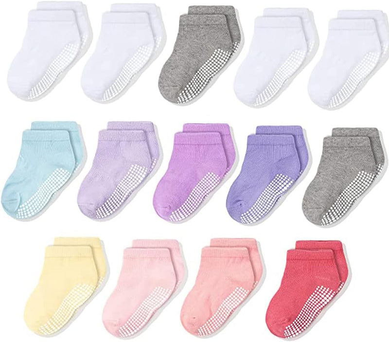 CozyWay Non-Slip Socks with Grippers - Ankle Style for Little Girls and Boys, Infants, Toddlers, Children