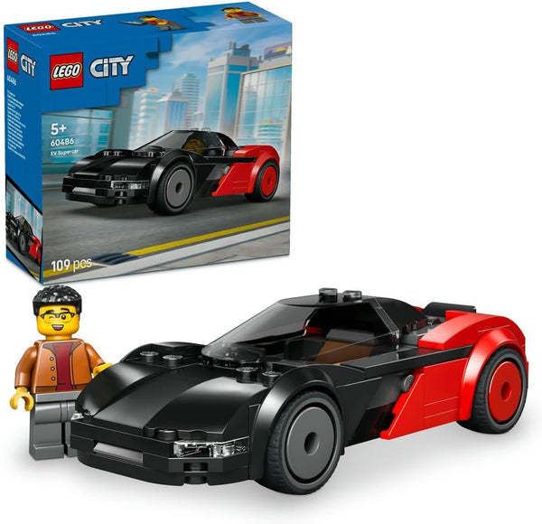 City EV Supercar 60486 Race Car Model Kit, Driver Minifigure, Fine Motor Skills Building Set, Gift for 5+ Year Old Boys & Girls, 109 Pieces