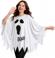 Halloween Costume for Adults, Skeleton Costume with Cape, Spooky Dress-Up Outfit for Women and Men, Halloween Parties and Cosplay - white