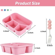 Snack Container, 950ml Wheat Straw Bento Box for Kids and Adults, Reusable 4 Compartments Meal Prep Container Lunchable Container with Fork for School Work Travel (Pink) - Pink