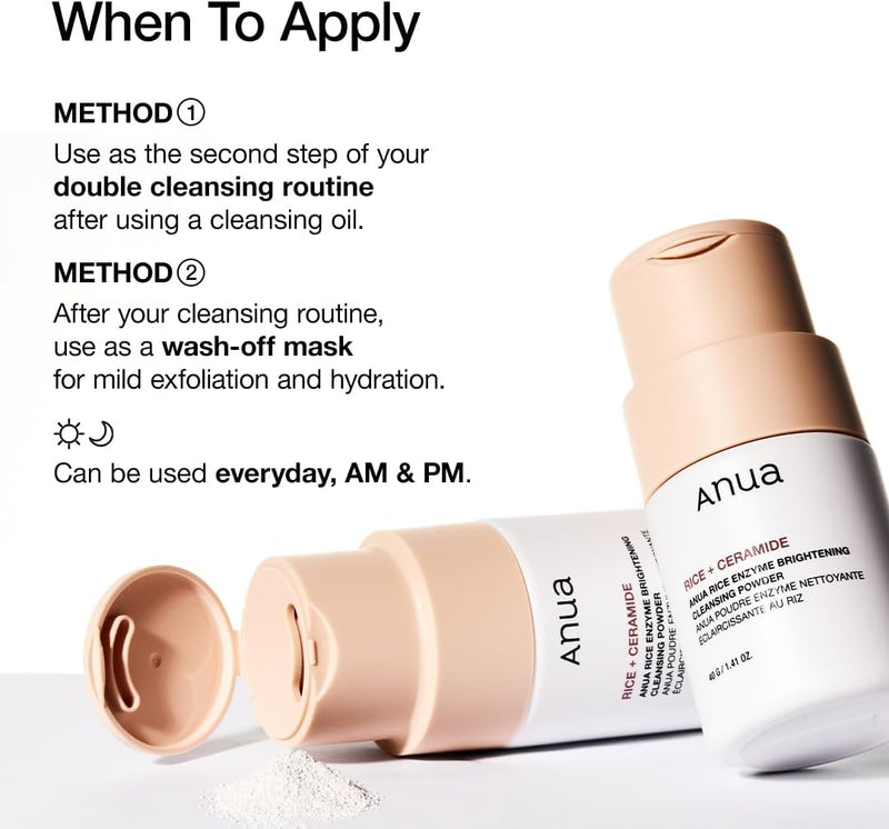 Rice Enzyme Brightening Cleansing Powder, Rice Mask, Ceramide, Gentle Face Wash for Brightening, Radiant Skin, Facial Cleanser for Dry Skin, Korean Skincare, Fragrance Free, 40g/1.41fl.oz.