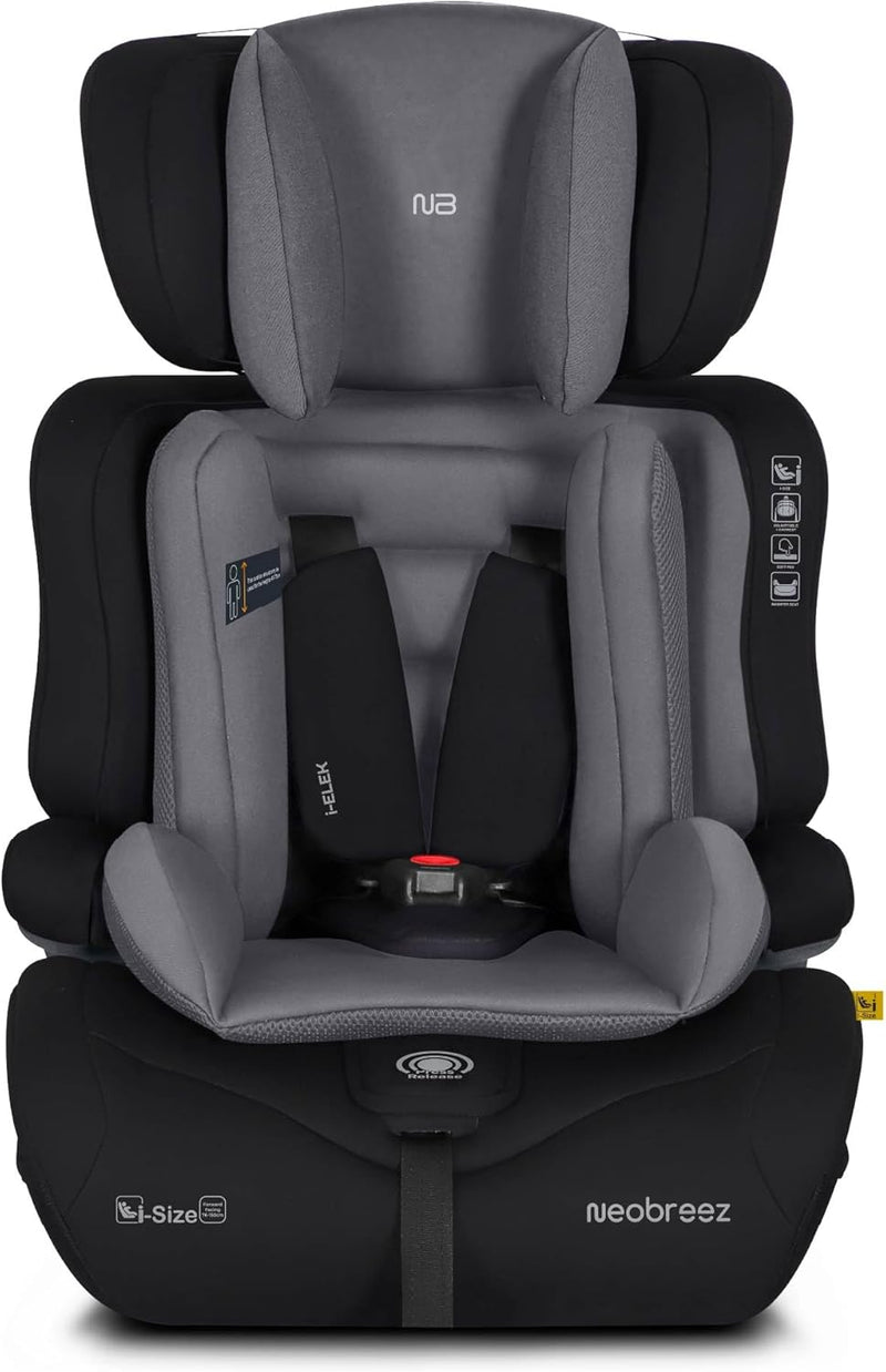 I-ELEK Universal Baby/Kids/Child/Toddler Safety 3-In-1 Car Seat,I-Size,ECER129,High Back Booster Car Seat,Adjustable Headrest,3-Point Safety Belt,5 Point Harness,9-36 Kg,9m-12Yrs,Group 1/2/3 - Black/Dark Gray