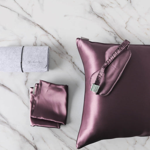DISANGNI 100% Natural Mulberry Silk Pillow case for Hair and Skin with Hidden Zipper 22 Momme Both Sides Real Silk Pillow Case (1pc Queen Size 20" x30", White) - Purple Pillowcase Eye mask Set 1pc King Size 20" x36"