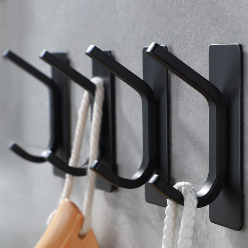 McMola Adhesive Hooks, Self Adhesive Hooks,Waterproof Self Adhesive Hook Heavy Duty Wall Hooks for Home Kitchen Bathroom Hanging Coat Cloth Towel Key Decorations(12 Pack) - 4Pack Black Sticky Hooks