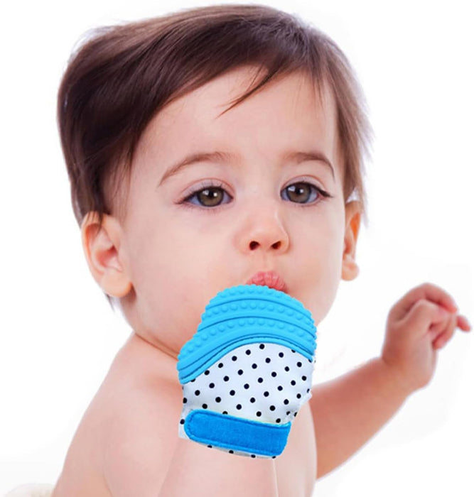 ECVV Silicone Baby Teething Mitten Self Soothing Teether Pain Relief Toy Baby Chew Toy Stimulating Teether Glove for Toddlers Infant (Blue)