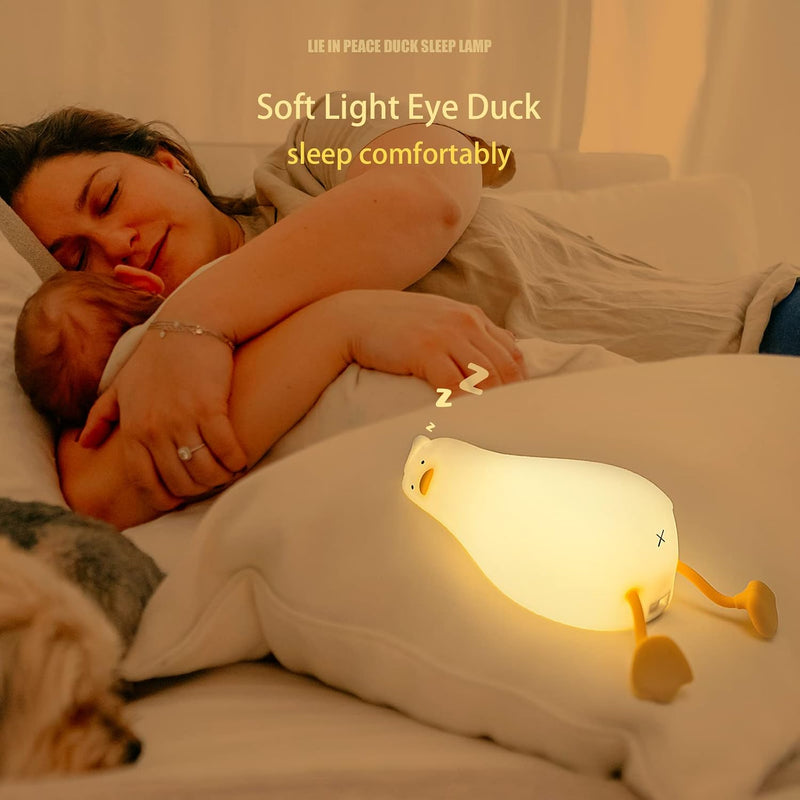Lying Flat Duck Night Light, LED Squishy Lamp, Cute Light Up, Silicone Dimmable Nursery Nightlight, Rechargeable Bedside Touch Lamp for Breastfeeding