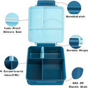 Lunch Bento Box for Kid and Adult,with Insulated Steel Jar Inside,4 Compartment Microwave & Dishwasher & Freezer Safe,BPA Free(Blue)