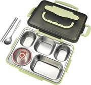 Stainless Steel Bento Box 5 Compartments Lunch Box for Kids Leak Proof Food Container for Microwave Dishwasher Safe (Green)