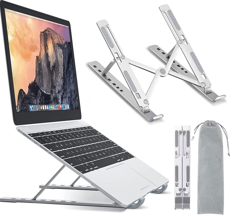 SKY-TOUCH Laptop Stand for Desk, Adjustable Laptop Riser ABS+Silicone Foldable Portable Laptop Holder, Ventilated Cooling Notebook Stand for MacBook Pro Air, Lenovo, Dell, HP, Laptops,Tablet - silver