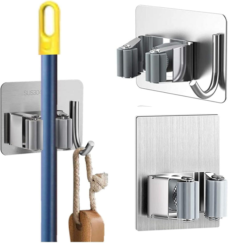 ZALCOON 2 PCS Mop Broom Holder Wall Mount - Mop Holder Self Adhesive No Drilling Super Anti-Slip Broom Holder for Home Garage Garden Laundry Room, kitchen organizer Tools (Mix) - 2 Pieces Mix