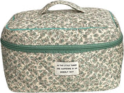Cotton Makeup Bag Large Travel Cosmetic Bag Quilted Cosmetic Pouch Coquette Aesthetic Floral Toiletry Bag, B-Beige, 9.4x6.7x3.54in - A01-Green flower