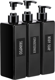 Segbeauty Shampoo and Conditioner Dispenser Refillable, 3pcs 16.9oz Shower Bottles Soap Dispenser with Labels, 500ml Empty Plastic Square Pump Bottle Dispenser Body Wash Containers for Bathroom Black - Black-self-labeling 16.9oz/500ml