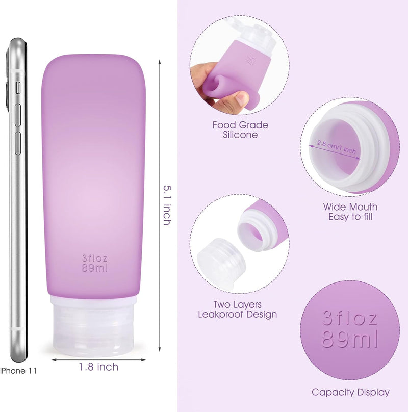 INSFIT Travel Bottles for Toiletries,Leak Proof 90ml Travel Size Containers, BPA Free TSA Approved Squeezable Silicone Tubes for Shampoo Conditioner Lotion Soap with Labels