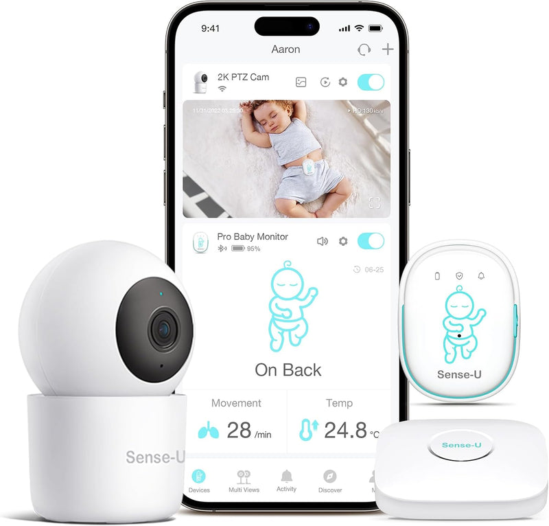 Sense-U Smart Baby Monitor Tracks Baby's abdominal Movement, Feeling Temperature and Stomach Sleeping for Baby Safety with Audio Alarm on Smartphone