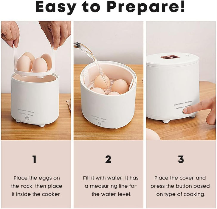 KASTWAVE Rapid Egg Cooker - Electric With Auto Shut Off and Alarm, Mini for Steamed, Hard Boiled, Soft Boiled Eggs and Onsen Tamago - Boiler for Home Kitchen