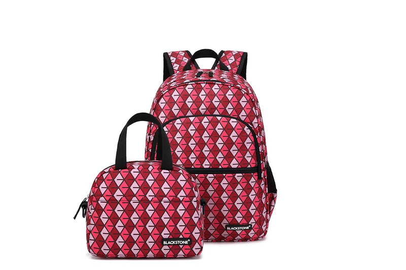 BLACKSTONE 2 Pcs School Bags Backpack Set with Luxury Stripe for Kids, Large Capacity Student Bookbag, Includes Backpack and Lunch Bag School Supplies for Boys Girls Teens