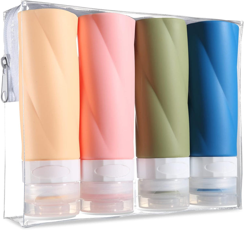 Gemice Travel Bottles for Toiletries, 3oz Tsa Approved Travel Size Containers BPA Free Leak Proof Travel Tubes Refillable Liquid Travel Accessories with Clear Toiletry Bag (4 Pack)