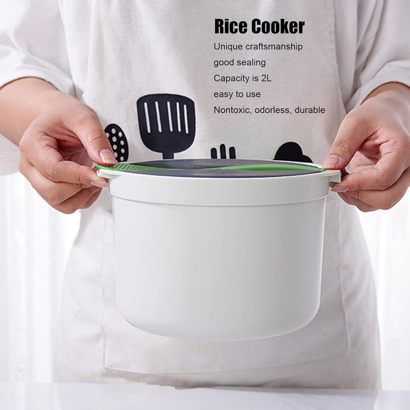 BROLEO Microwave Rice Cooker, 2L Capacity Food Grade PP Microwave Rice Cooker with Spoon, Lid and Strainer, Non Stick Steaming Pot Microwave Rice Maker for Home Meal Prep Cooker