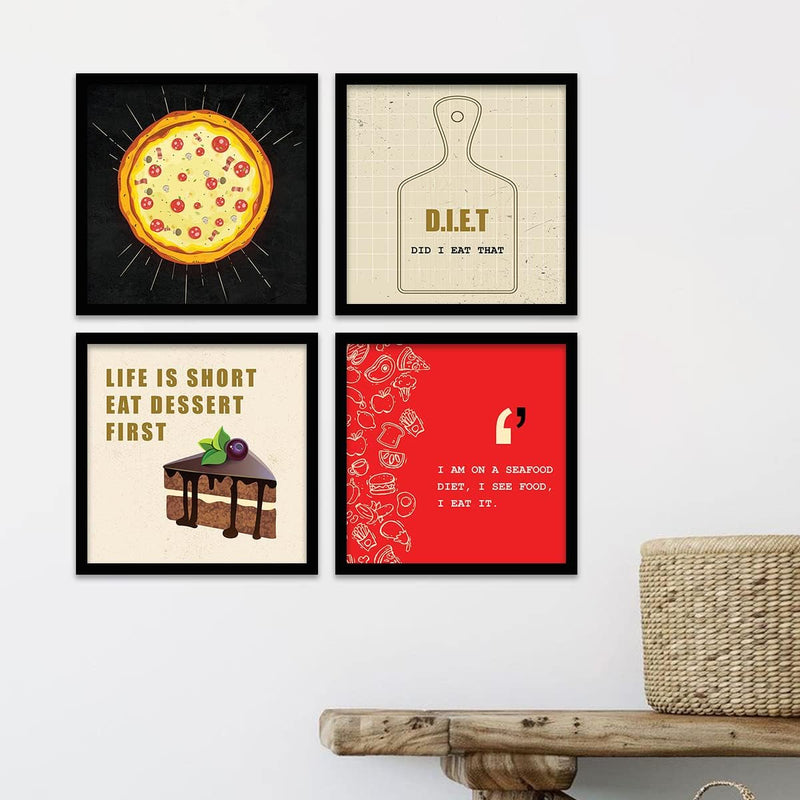 kotart Engineered Wood Photo Frames For Kitchen And Restaurant Wall Decoration - Food Quotes Decor Poster With Frame (11 Inch X 11 Inch, Multi) Design-2, Square)