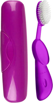 Toothbrush Big Brush with Replaceable Brush Head BPA Free ADA Accepted - Right Hand - Marble Brush with Clear Case - Purple