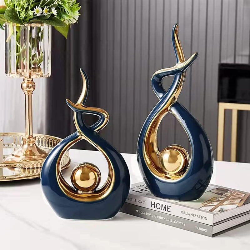Norrclp Home Decor Modern Abstract Art Ceramic Statue Table Decorations for Dining Room Living Room Office Centerpiece, Green and Gold