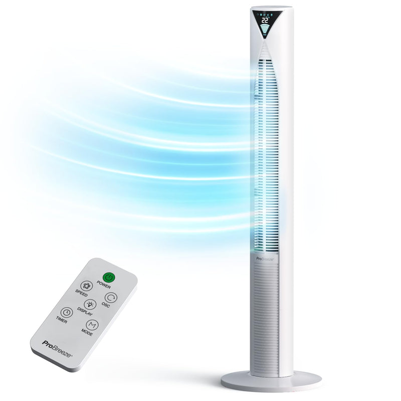 Pro Breeze 20dB Silent Tower Fan with Remote Control, Powerful 45W Energy Fan, 4 Modes, 12H Timer, 46" Large Bladeless Tower Fan, Advanced Sleep Mode, Front Display, 70° Oscillation