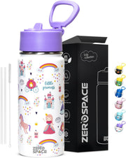 Water Bottle for Kids, 500ml Bottle for School, Stainless Steel Water Bottle for Kids, Double Wall Insulated Water Flask, BPA Free Steel Bottles (Green) - White
