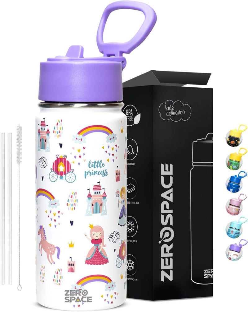 Water Bottle for Kids, 500ml Bottle for School, Stainless Steel Water Bottle for Kids, Double Wall Insulated Water Flask, BPA Free Steel Bottles (Green) - White