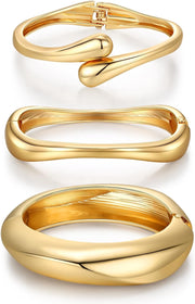 Chunky Gold Bangle Bracelets for Women Trendy 14K Gold Plated Cuff Bracelets Stack, Stackable Statement Bangles, Fashion Jewelry Set for Wedding, Party, Travel Women, Girls, Stylish Gift for Her, 3Pcs