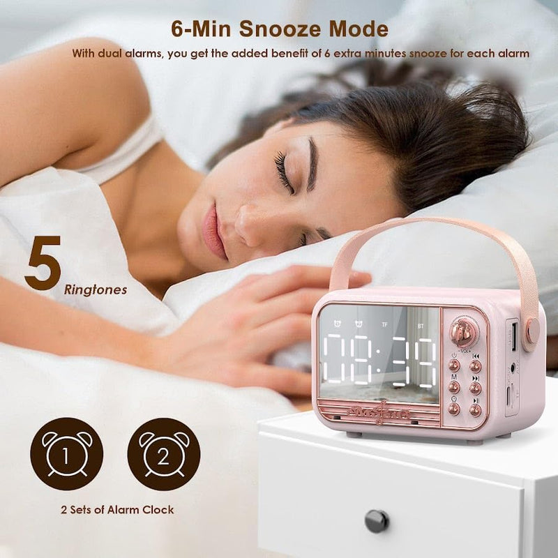 OBABO [Upgrade] Retro Bluetooth Speaker, Wireless Vintage Small Speaker with Stereo Sound,Hands-Free Call, Alarm Clock,TF Card, Water-Proof for iOS Android Smartphone Home Office Home Outdoor (Pink)