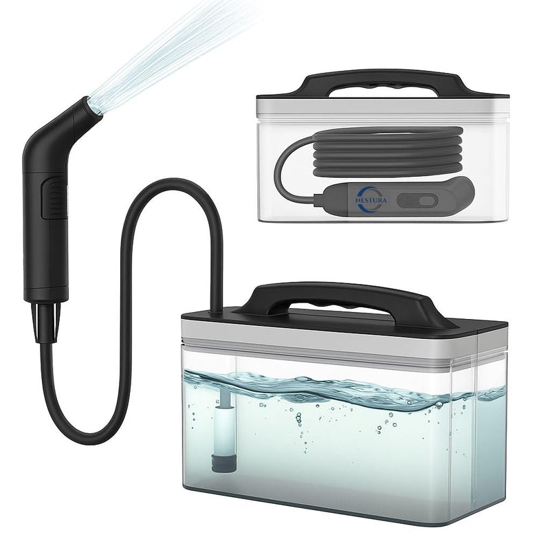 NESTURA Portable Bidet for Travel – Rechargeable Travel Bidet Shattaf with Water Tank – Handheld Muslim Bidet Sprayer for Toilet – Camping, Hiking, Outdoor Use – Compact & Portable Shattaf (Black)