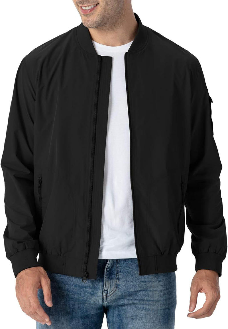 Men's Lightweight Bomber Jacket Flight Golf Casual Active Shell - Black