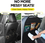 Lebogner Kick Mat Auto Seat Back Protectors + 3 Organizer Pockets, 2 Pack Waterproof Fabric Seat Cover For The Back Of Your Seat, X-Large Car Back Seat Protectors, Backseat Child Kick Guard Seat Saver