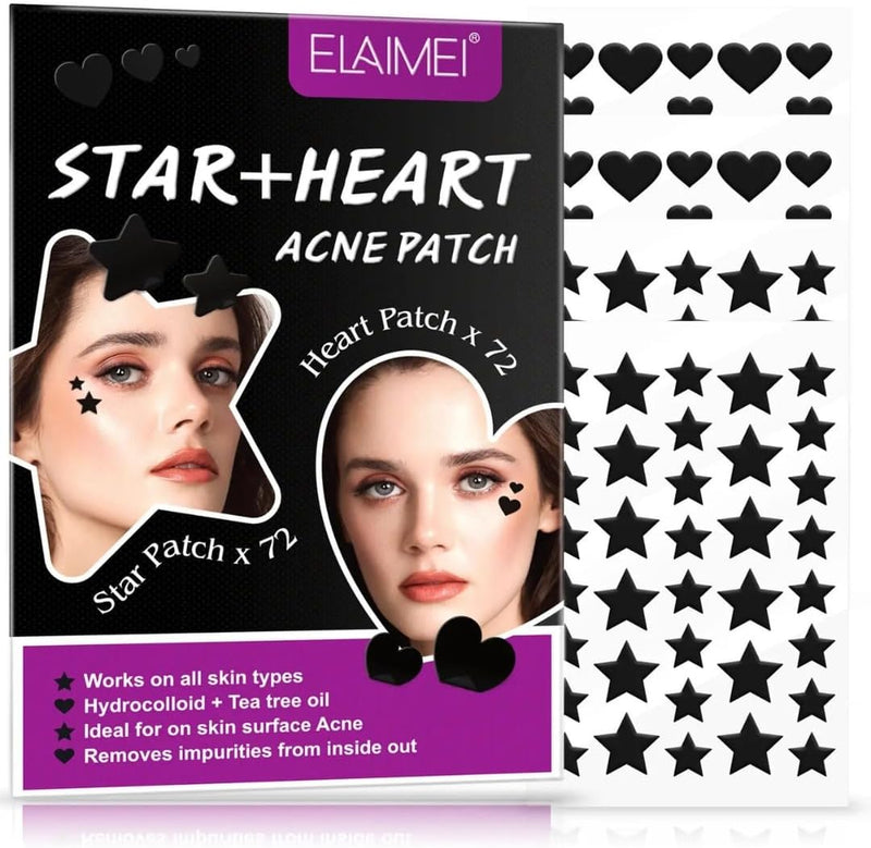 NIKITA.VIVI - 144 Pcs Acne Pimple Patch Star + Heart Shape | Acne Patch Treatment with Hydrocolloid & Tea Tree Oil | Star Face Pimple Patches | Spot Cover Stickers| Acne Healing Miracle Patches