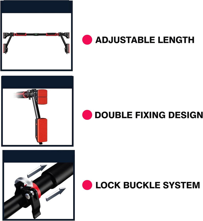 Pull Up Bar Doorway, Door Frame Chin Up Bar with Locking Adjustable Width Upper Body Workout Bar No Screw Wall Mounted Gym System Trainer Non-Slip Door Exercise Equipment