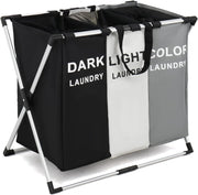 SKY-TOUCH Laundry Basket Hamper,Dirty Clothes Basket,3-Section Clothes Sorter Bin with Handle,Foldable Waterproof Storage Baskets with 135L Large Capacity for Bathroom&Washroom,66 38 58cm,1pcs - set of 1 pcs
