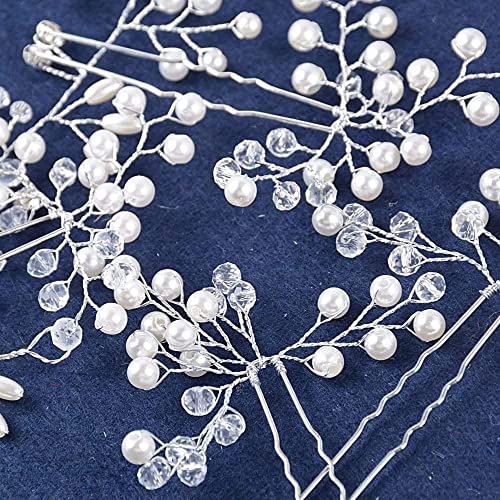 Wedding Pearl Hair Vine *1 + Crystal Hair Pins *4 - Bride Jewelry Hair Accessories Bridal Headband Headwear Pearl Wedding Hairband Headpiece for Wedding Prom Party Festival Headdresses for Women Girls