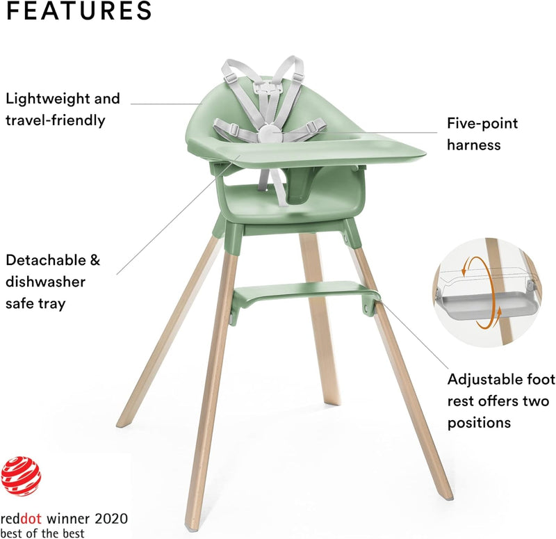 Stokke Clikk High Chair, Fjord Blue - All-in-One High Chair with Tray + Harness - Light, Durable & Travel Friendly - Ergonomic with Adjustable Features - Best for 6-36 Months or Up to 33 lbs