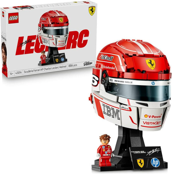 Editions Scuderia Ferrari HP Charles Leclerc Helmet - F1 Merchandise - Display Model Kit w/Collectible Minifigure - Gift for 14+ Year Old Boys & Adult Motorsport Fans - 43014