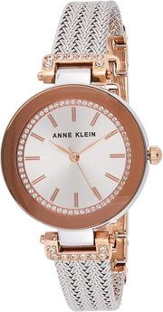 Women's Premium Crystal Accented Mesh Bracelet Watch - Silver/Rose Gold